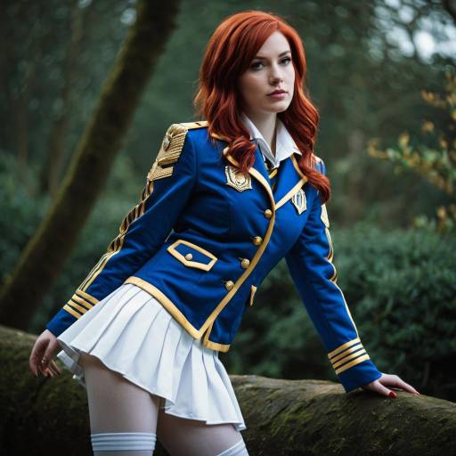 Red Haired Female Cosplayer in Blue and Gold Jacket