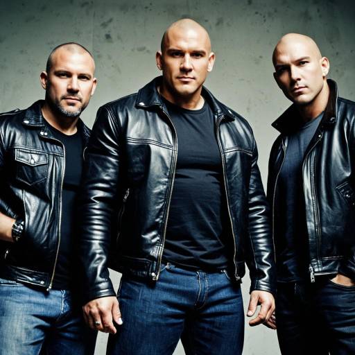 Three Muscular Men in Leather Jackets