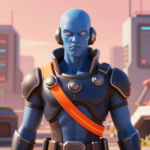 Cyberpunk Blue-Skinned Futuristic Warrior