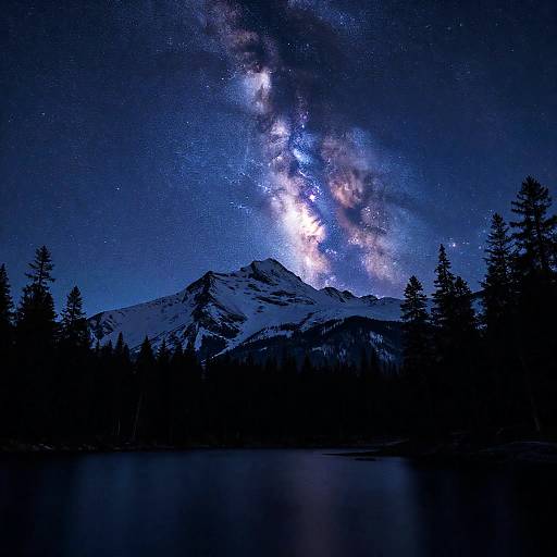 Milky Way Over Snowy Mountain Lake