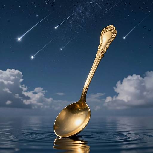 Giant Golden Spoon Under Starry Sky
