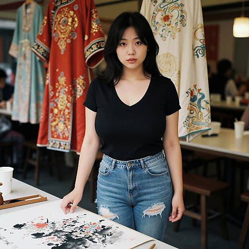 Elegant Asian Woman at Market Bistro