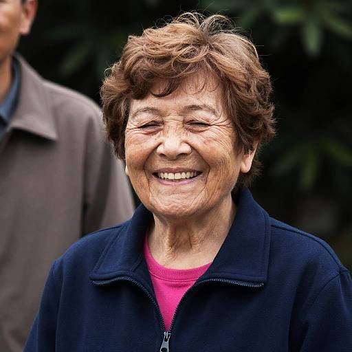 Smiling elderly woman with closed eyes