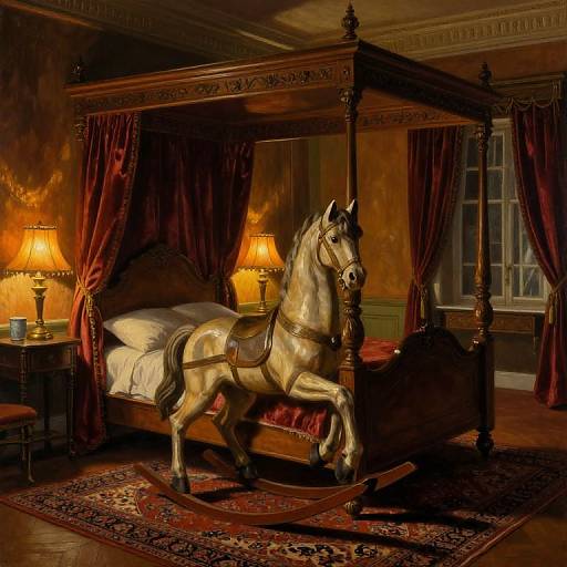 Surreal Rocking Horse in Opulent Bedroom