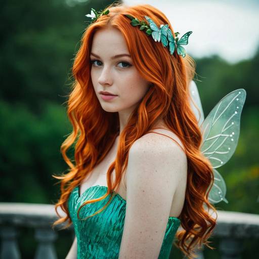 Redhead Woman in Green Fairy Costume