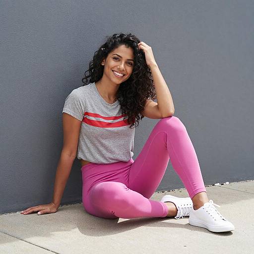 Smiling Woman on Urban Sidewalk
