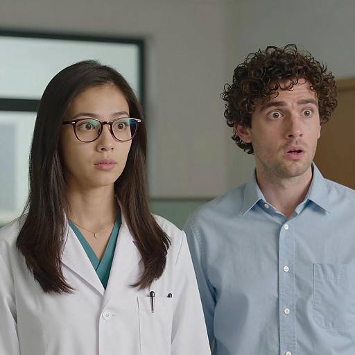 Surprised Scientists in Dim Room