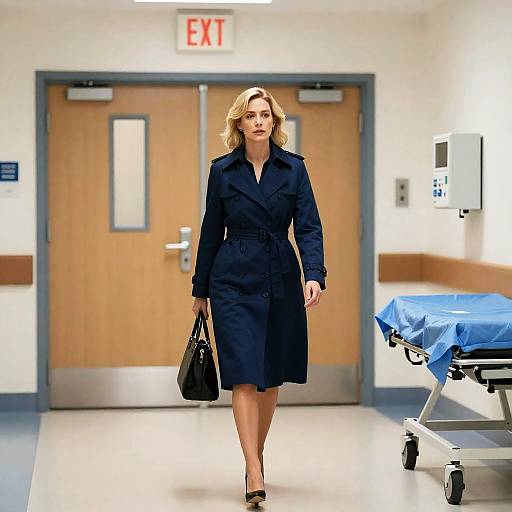 Blonde Woman Walking in Hospital Hallway