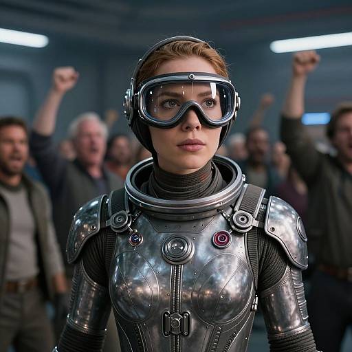 Futuristic Woman in Metallic Space Suit