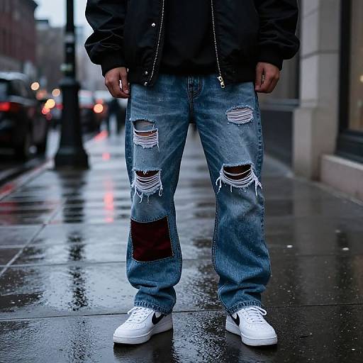 Urban Streetwear with Distressed Jeans