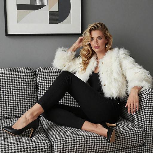 Blonde Woman on Houndstooth Couch