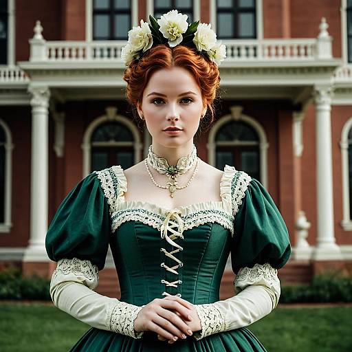 Victorian Woman in Green Corset Dress