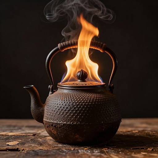 Rustic Teapot with Whispering Flames