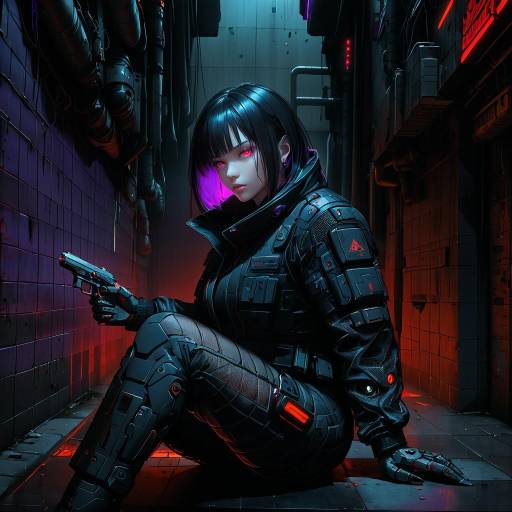 Cyberpunk Enforcer in Dystopian Alley