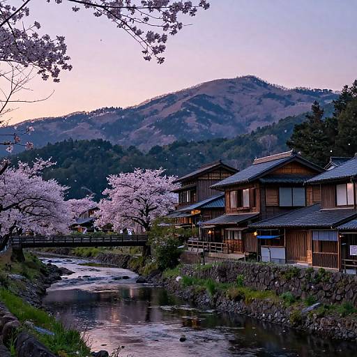 Serene Japanese Mountain Village at Dusk