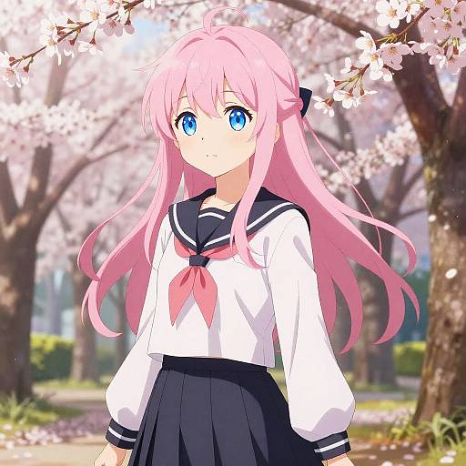 Anime Girl in Cherry Blossom Park