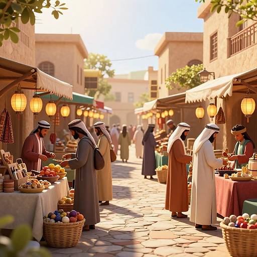 Golden-Hour 3D Market Scene