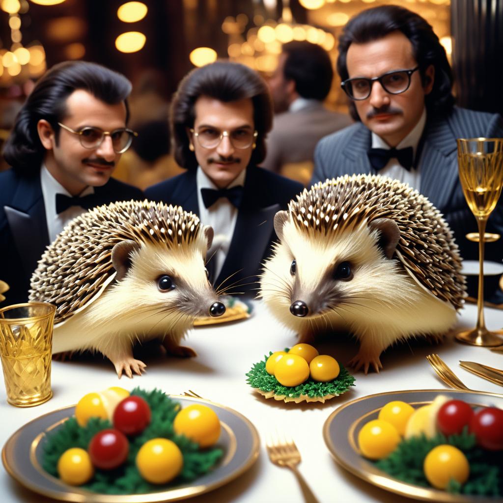 1980s Family Hedgehogs Dining Elegantly