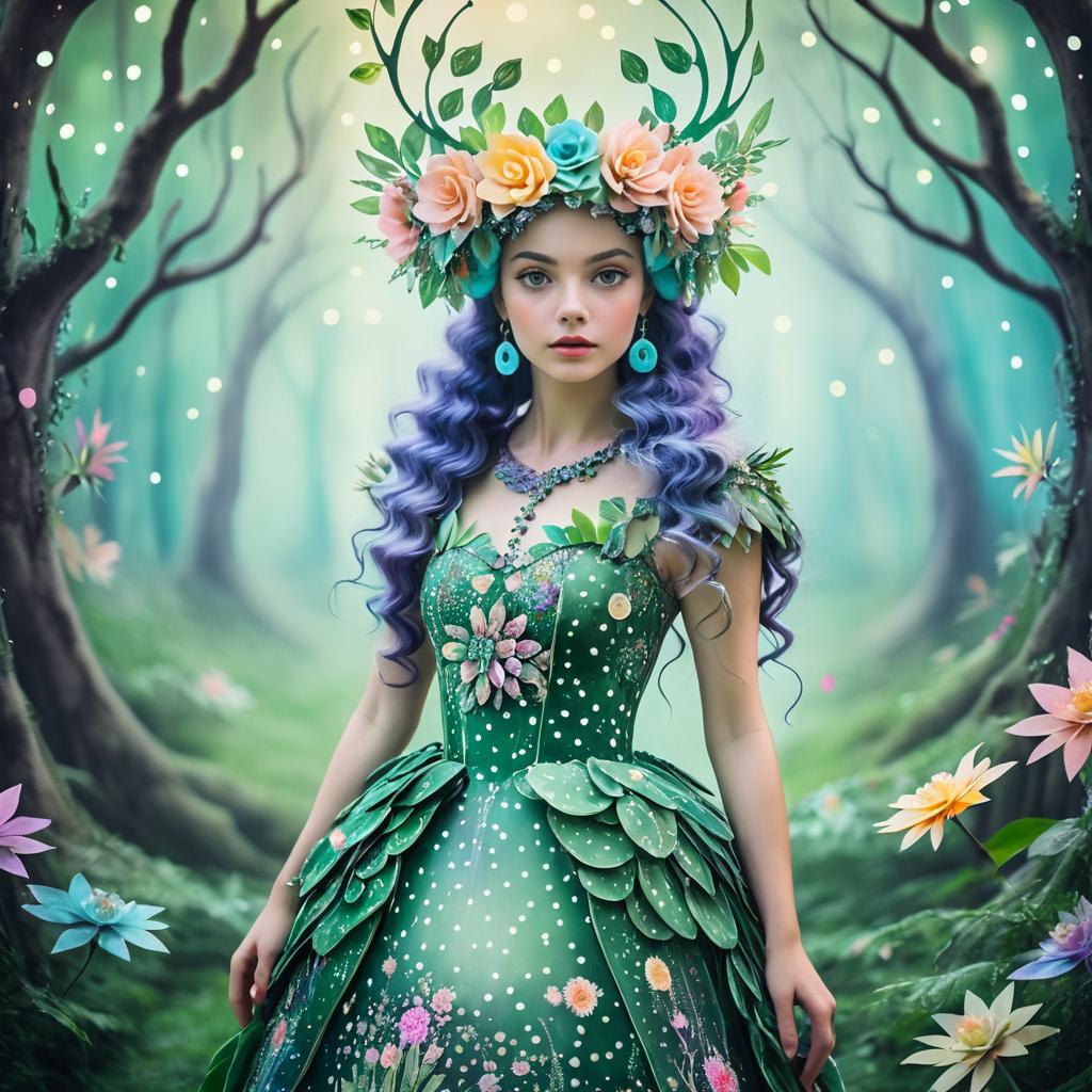 Whimsical Forest Sprite in Velvet Gown