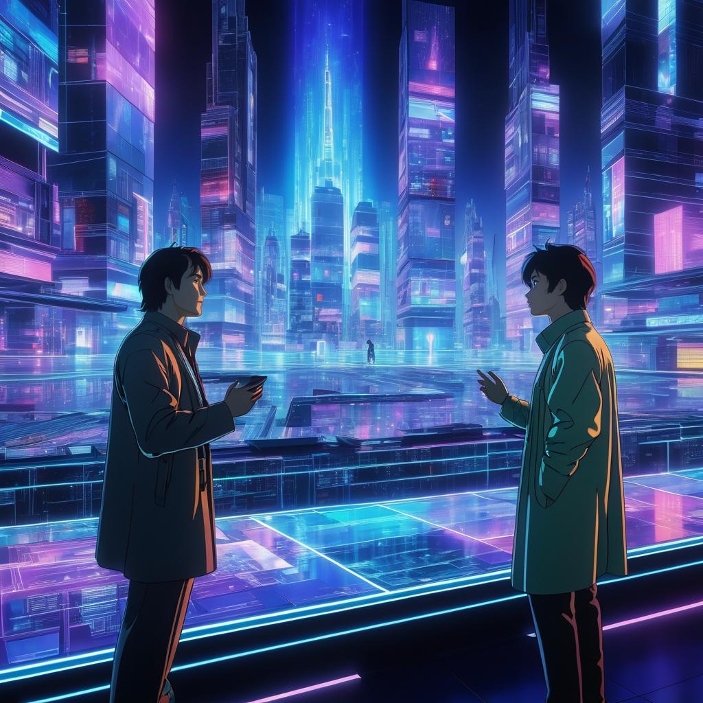 Futuristic Hologram Encounter in Neon City