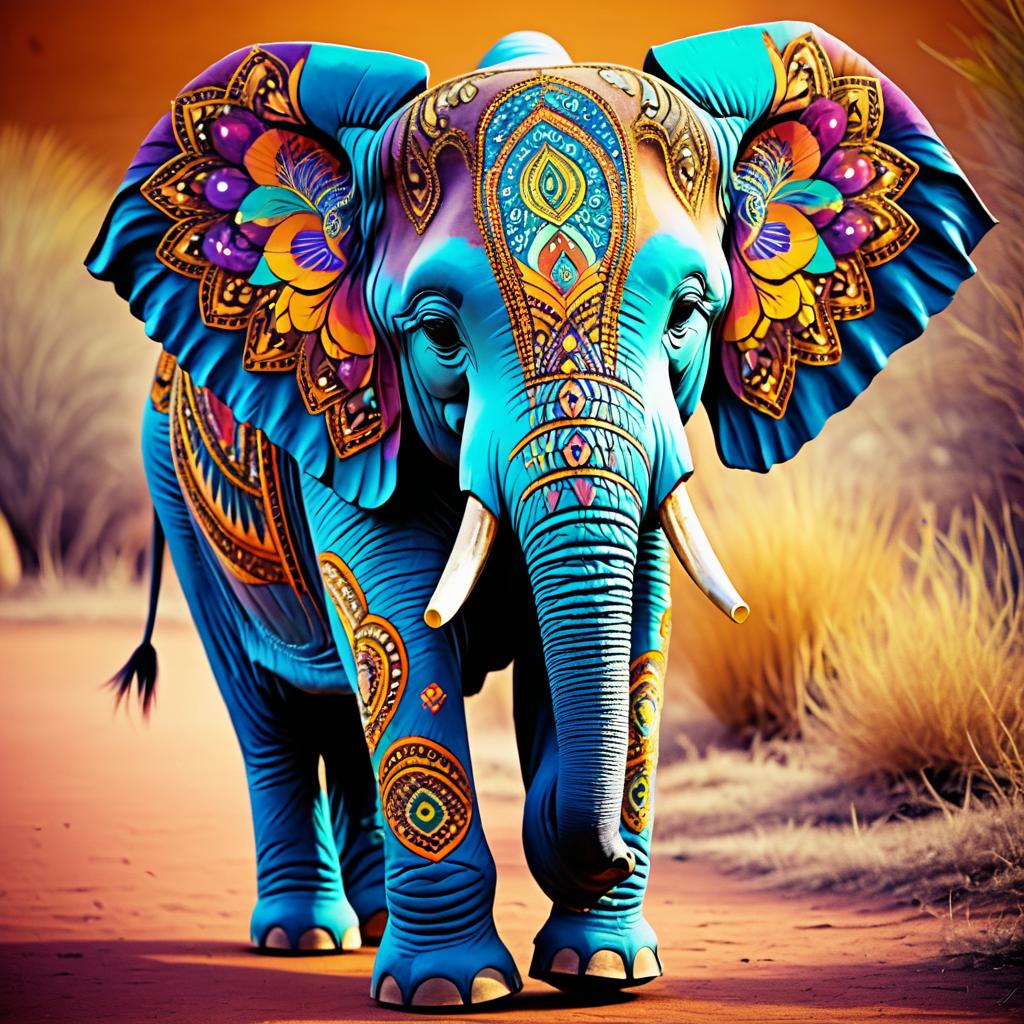 Whimsical Colorful Elephant in Surreal Style