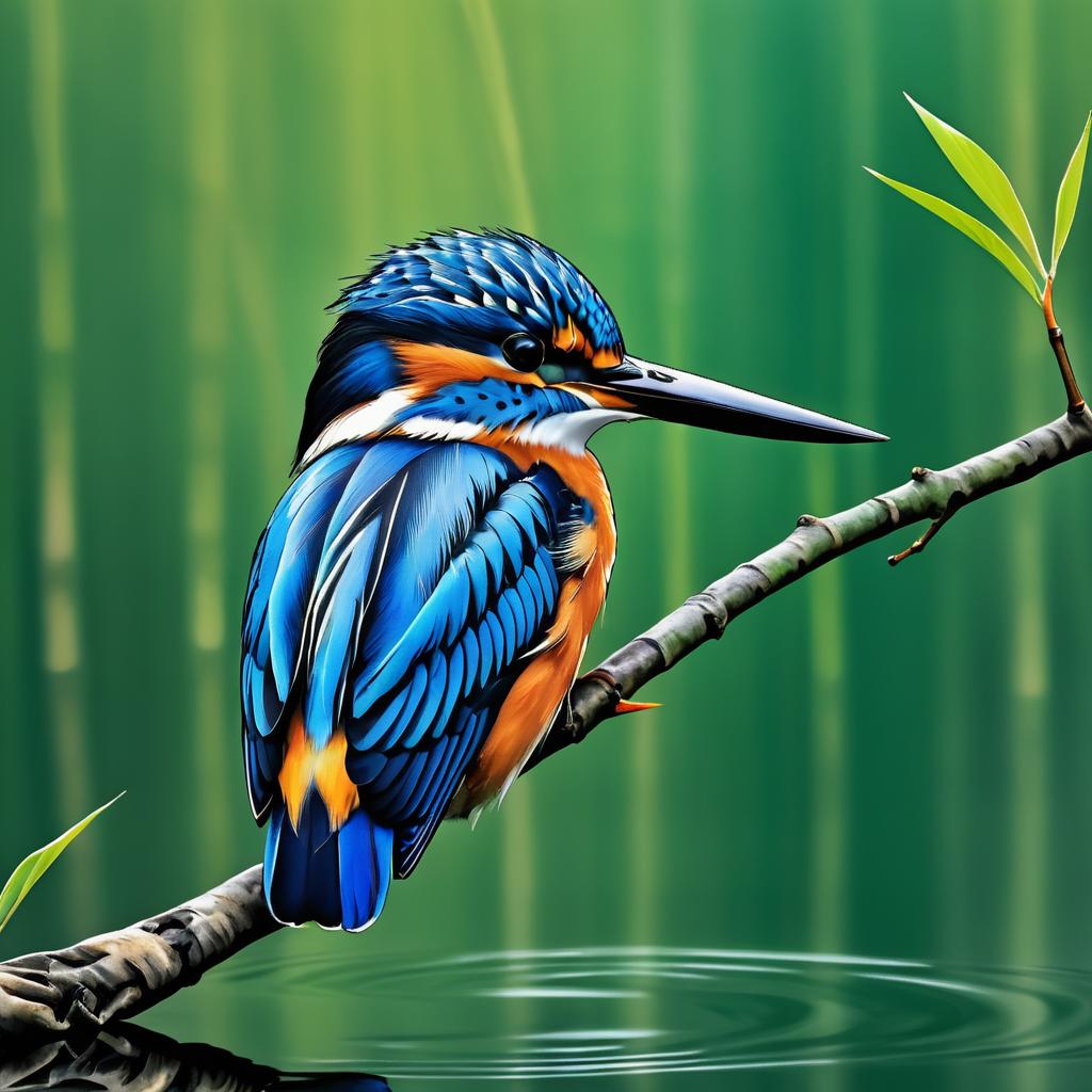 Hyper-Realistic Kingfisher Ink Artwork