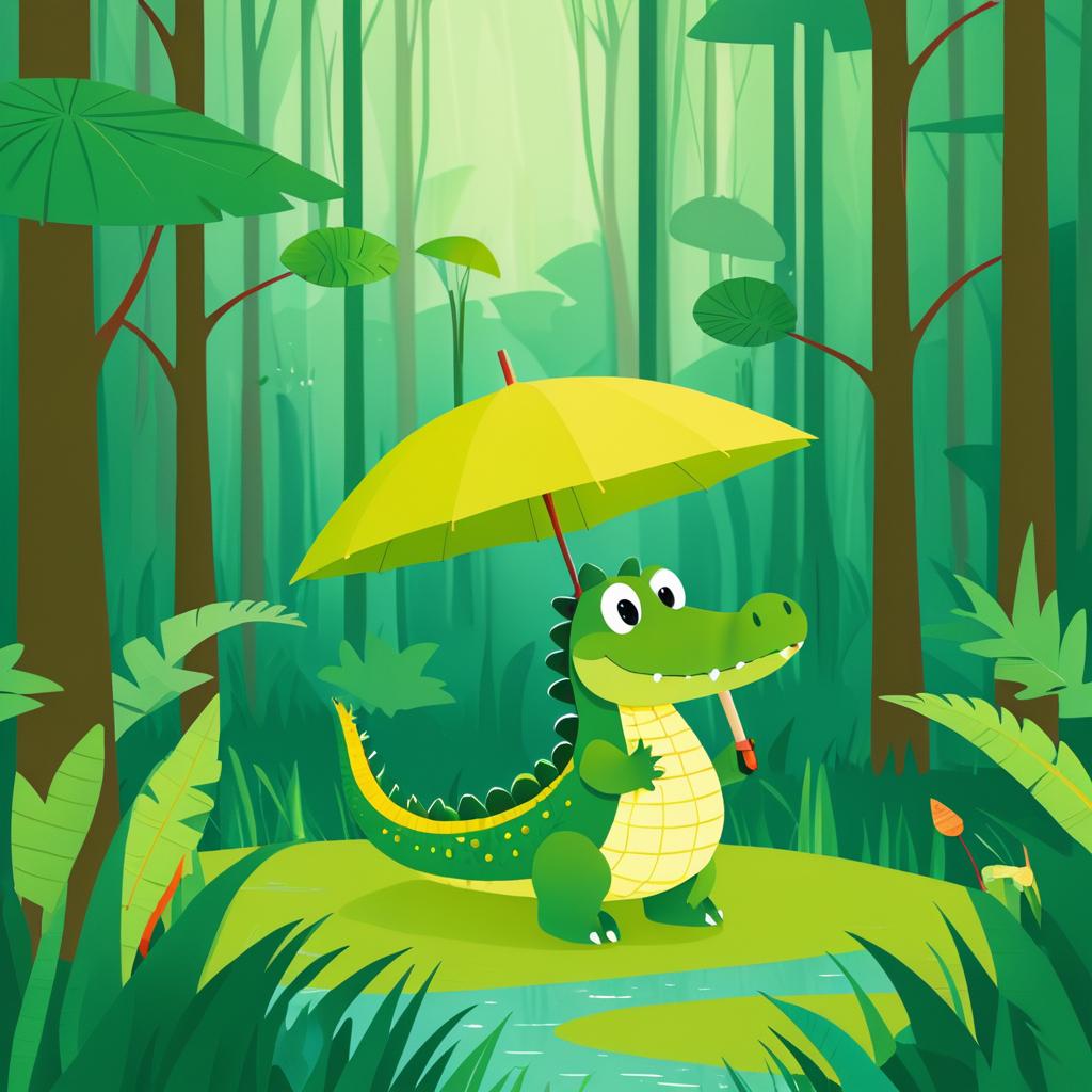 Crocodile Detective in a Whimsical Forest