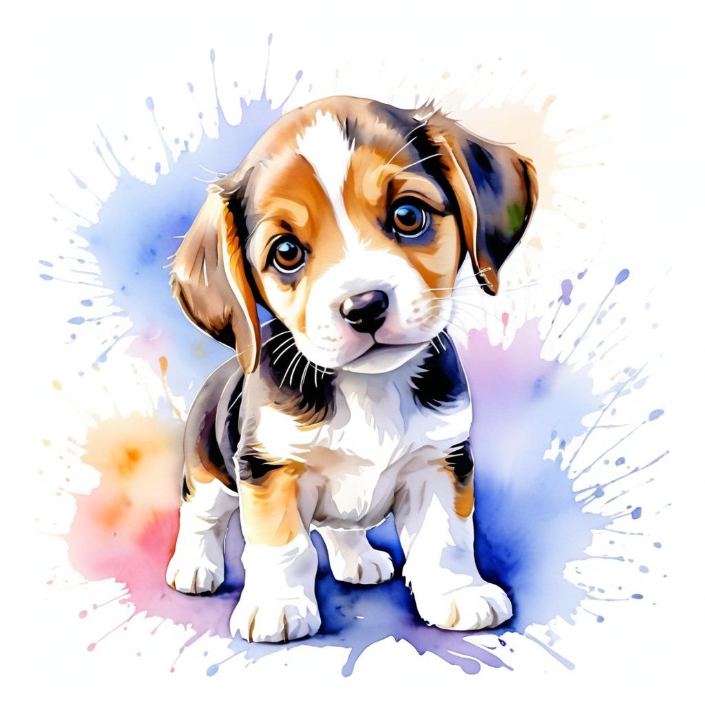 Whimsical Beagle Puppy in Watercolor