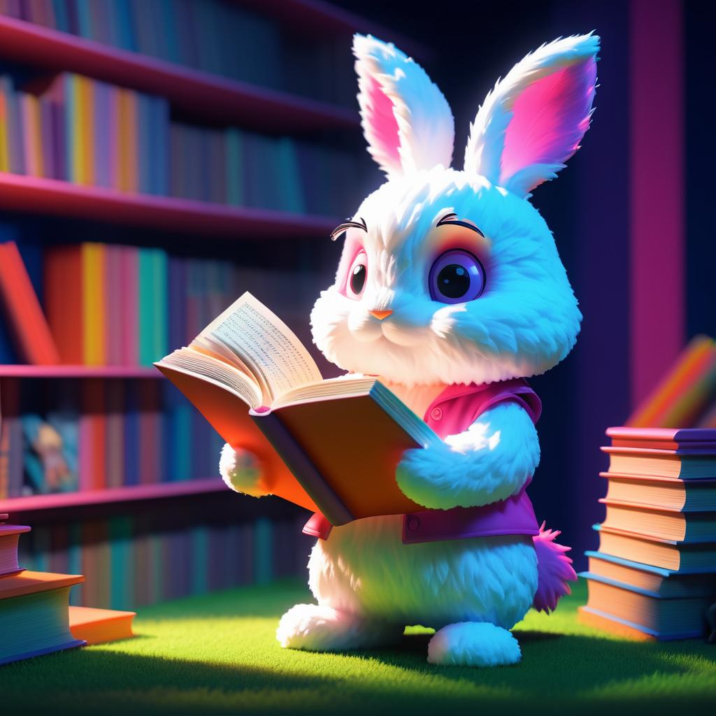 Enchanting Rabbit Reading Under Dramatic Lights