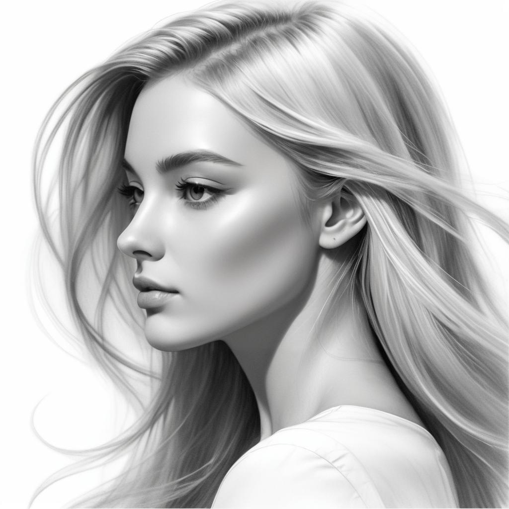 Detailed Black and White Woman's Face Sketch