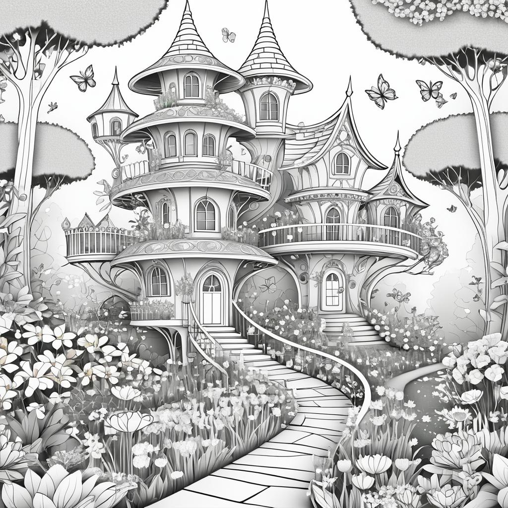 Whimsical Magical Garden Coloring Page