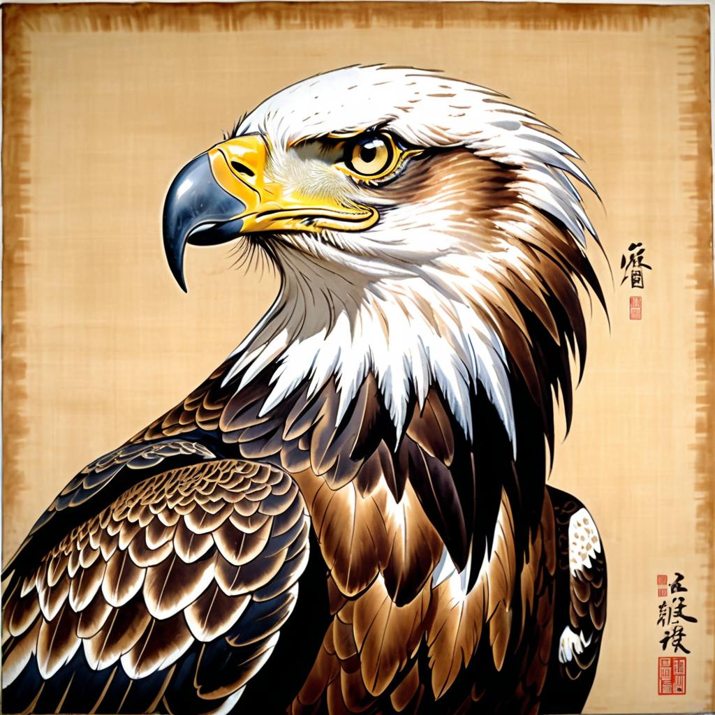 Traditional Chinese Eagle Portrait in Browns