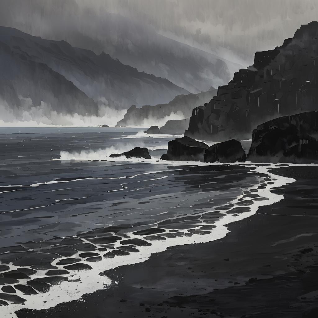 Misty Black Sand Beaches and Landscapes