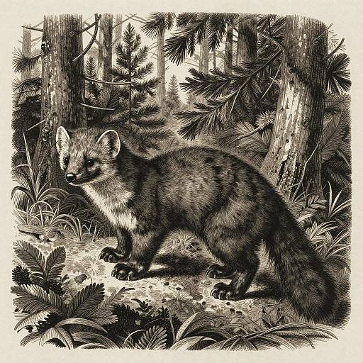 Monochrome Pine Marten Engraving