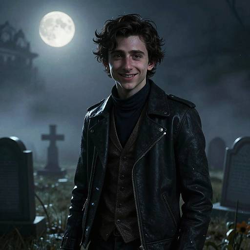 Eerie Timothée Chalamet in Foggy Graveyard