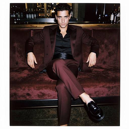 Confident Man in Burgundy Tuxedo