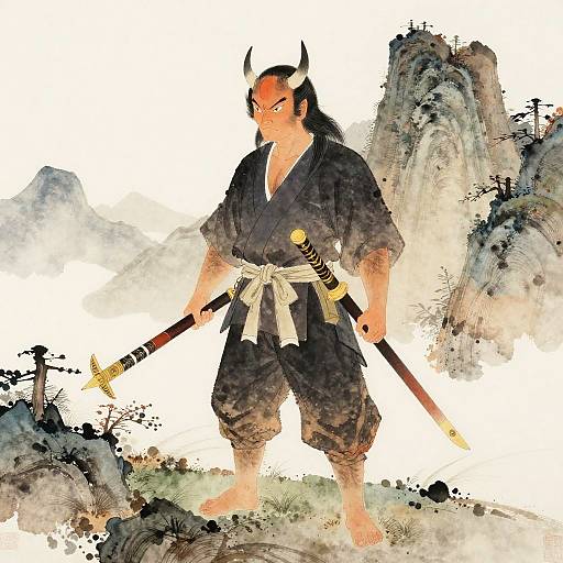 Traditional Japanese Tengu Watercolor