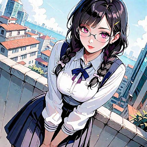 Hanekawa Tsubasa Cityscape Dutch Angle