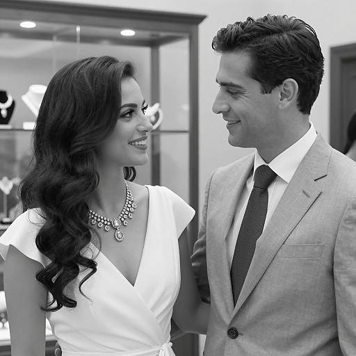 Elegant Indoor Couple in Black and White