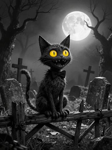 Spooky Stylized Cat in Graveyard