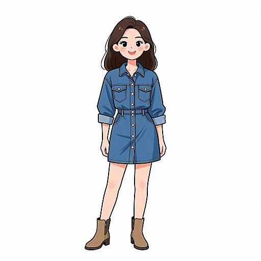 Smiling Woman in Denim Shirt Dress