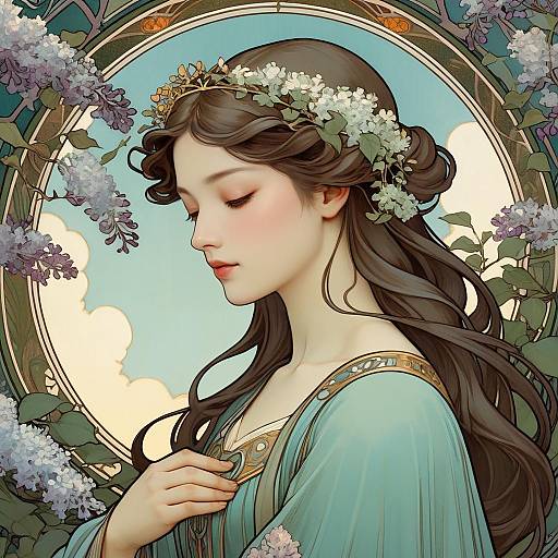 Art Nouveau Woman with Lilacs