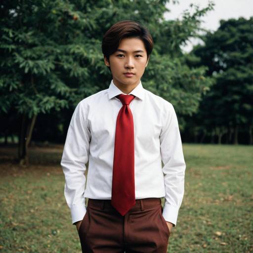 Young Asian Man in Formal Wear Outdoors