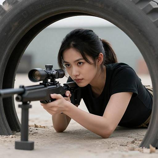 Prone Sniper Under Rugged Tire