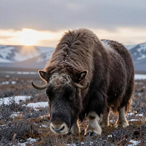 Cinematic Close-Up of Musk Oxen in Tundra