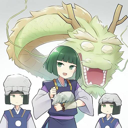 Illustration of Haku (sen to chihiro no kamikakushi), sen to chihiro no kamikakushi in the style of Toto nemigi