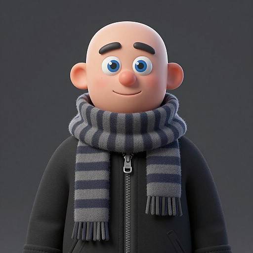 Cartoonish 3D Illustration of a Bald Man
