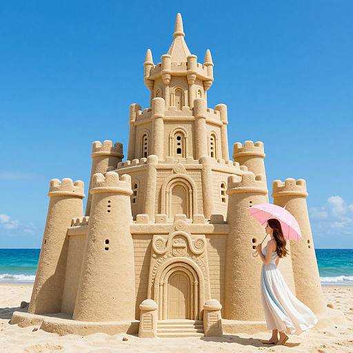 3D Medieval Sandcastle Beach Scene