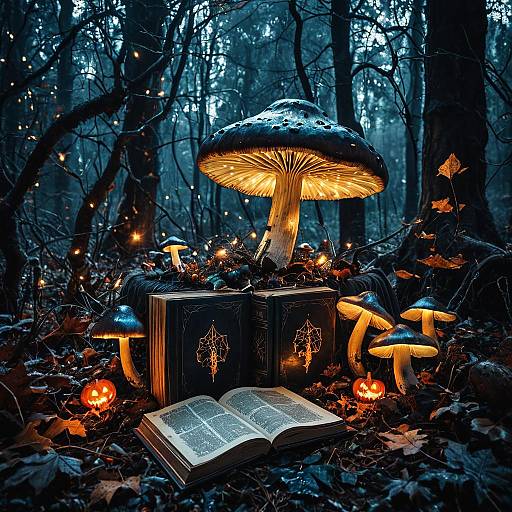 Gothic Halloween Forest with Glowing Mushrooms