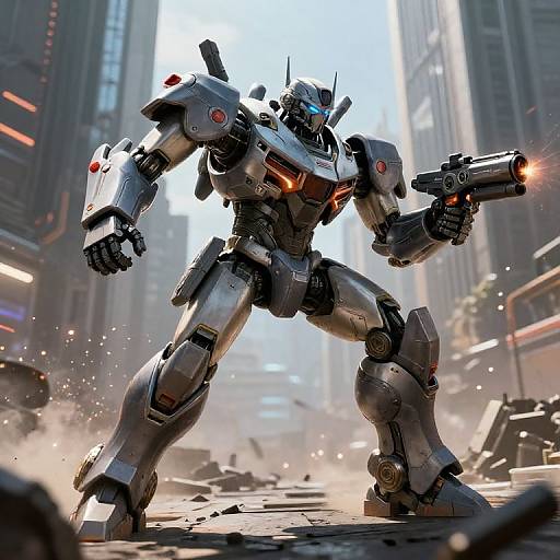 Futuristic Robot Warrior Battle Scene